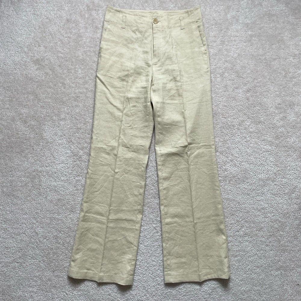Banana Rebublic Linen Blend Harrison Wide Leg Beige Pants Women's 6 Vintage 2003